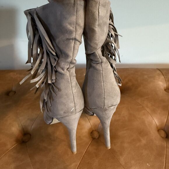 JustFab Womens Posey Booties Taupe Fringe Pointed Toe Slim Heels Side Zip W-US 8 - Picture 5 of 9
